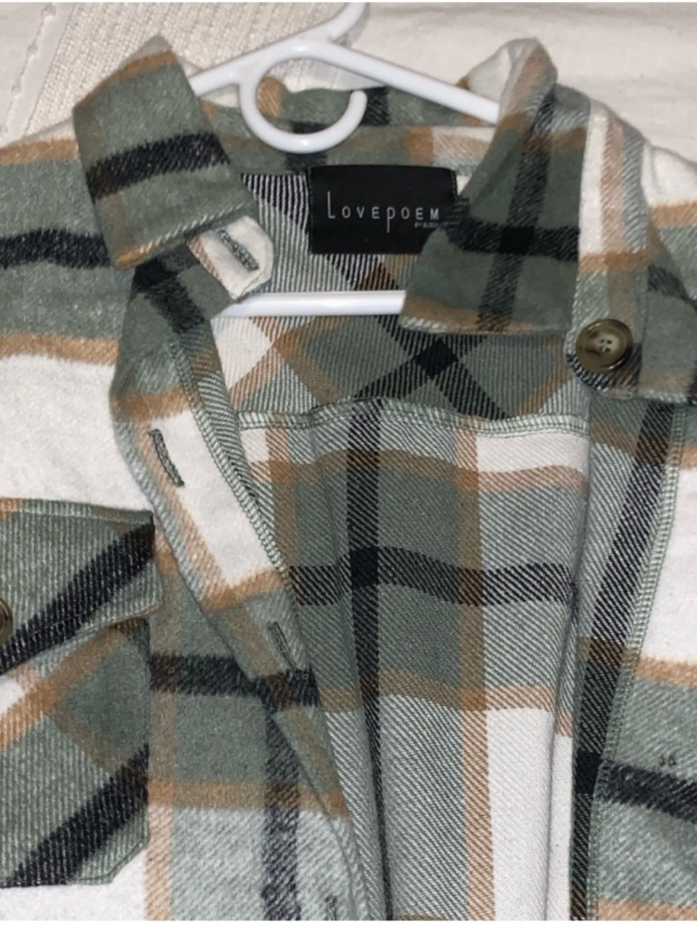 Plaid Shacket Jacket in Sage Green and Cream